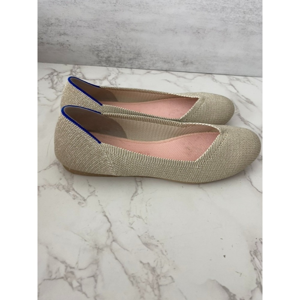Rothys Flats Ballerina Sz 7.5 Metallic Gold Knit Balletcore Round Toe Everyday - Picture 7 of 10